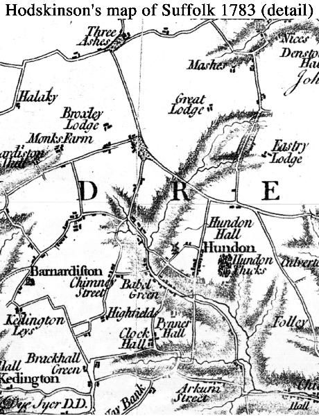 Hodskinson's map of Suffolk 1783 (detail)