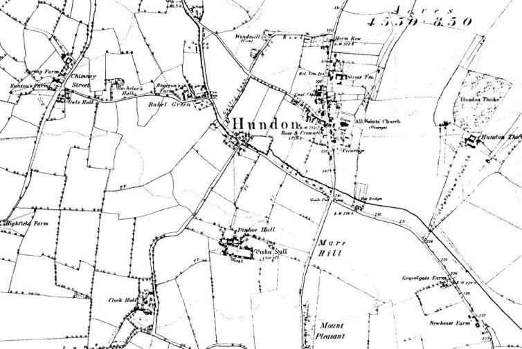 A map of Hundon in 1891
